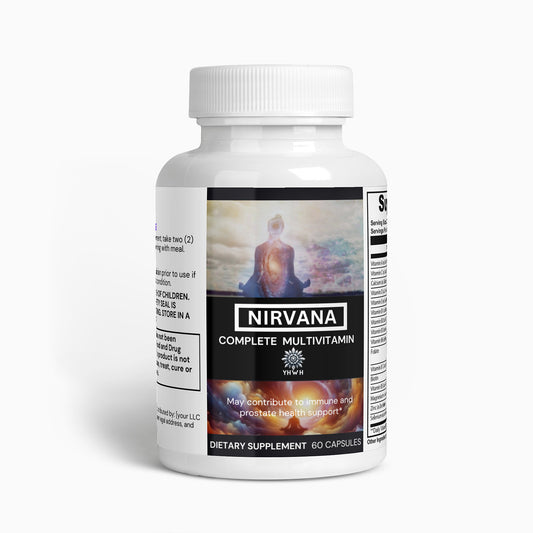 Nirvana Complete Multivitamin: Essential daily supplement in white bottle with product branding and health benefits information